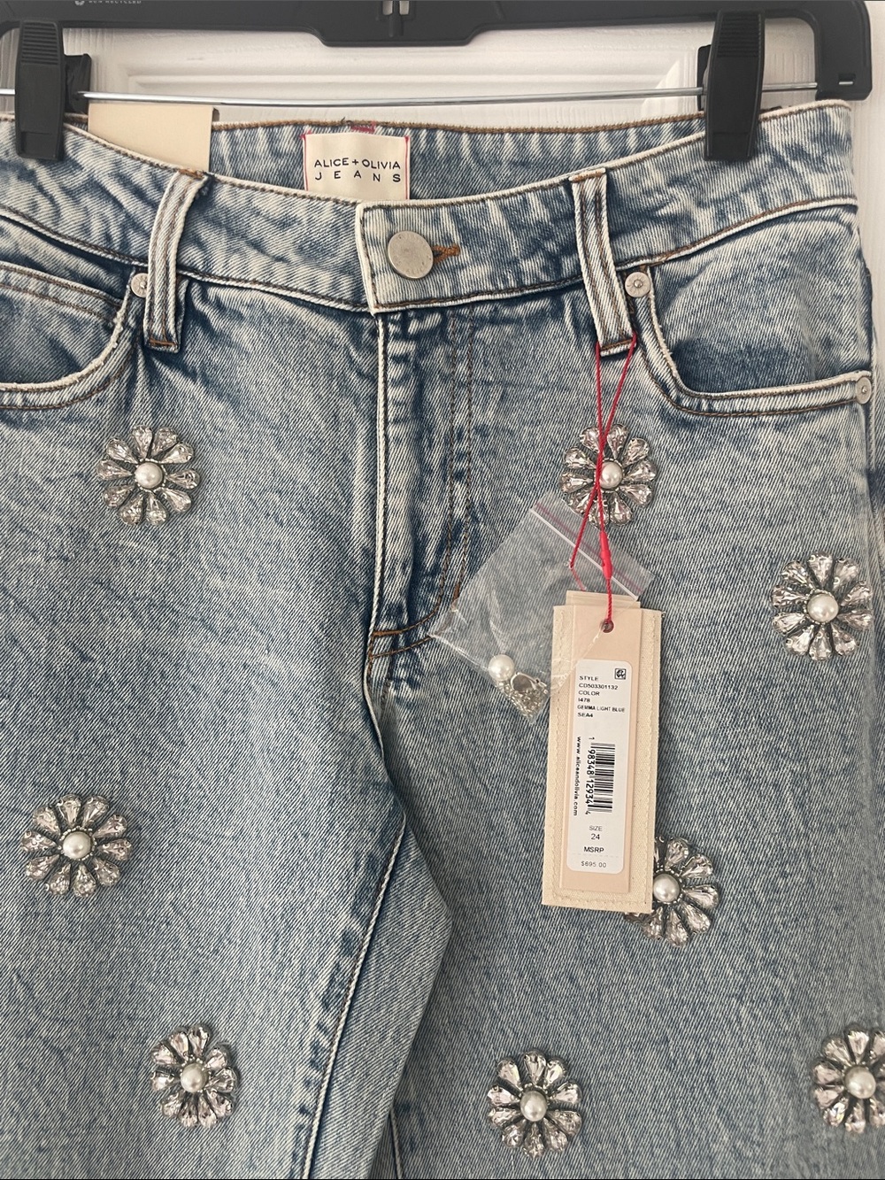 Alice + Olivia Roxie Crystal-Embellished Straight -Leg Jeans - Picture 5 of 7